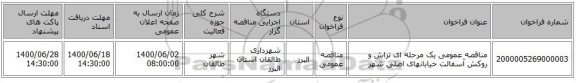 مناقصه عمومی یک مرحله ای تراش و روکش آسفالت خیابانهای اصلی شهر