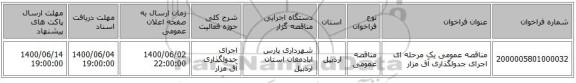 مناقصه عمومی یک مرحله ای اجرای جدولگذاری آق مزار