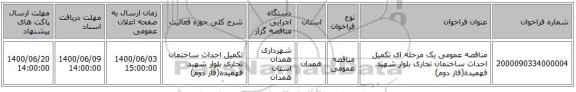 مناقصه عمومی یک مرحله ای تکمیل احداث ساختمان تجاری بلوار شهید فهمیده(فاز دوم)