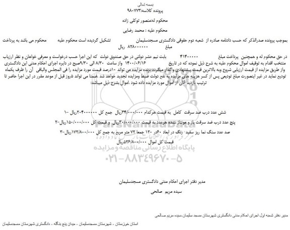 مزایده فروش شش عدد درب ضد سرقت  و...