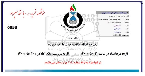 مناقصه خرید قطعات یدکی فن های هوایی
