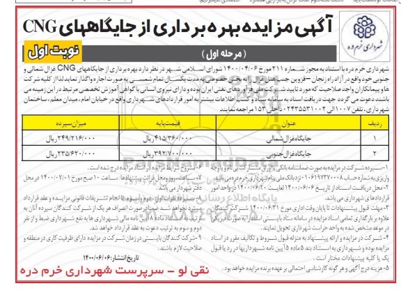 مزایده , مزایده بهره برداری از جایگاههای CNG