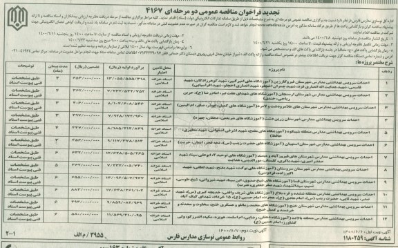 تجدید مناقصه، تجدید مناقصه احداث سرویس بهداشتی مدارس 