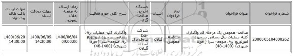 مناقصه عمومی یک مرحله ای واگذاری کلیه عملیات برق رسانی در حوزه امورتوزیع برق صومعه سرا (حوزه شهری) (1400-48)
