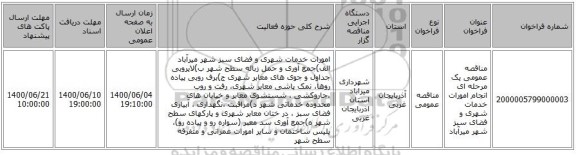 مناقصه عمومی یک مرحله ای انجام امورات خدمات شهری و فضای سبز شهر میرآباد