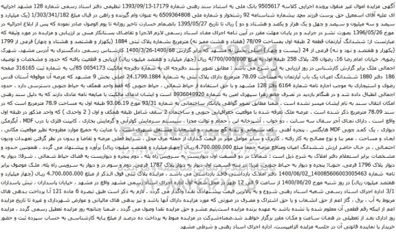 مزایده فروش ششدانگ آپارتمان