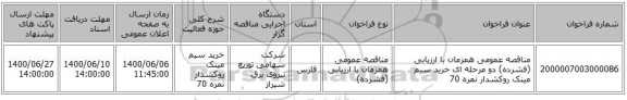 مناقصه عمومی همزمان با ارزیابی (فشرده) دو مرحله ای خرید سیم مینک روکشدار نمره 70