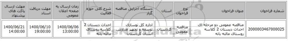 مناقصه عمومی دو مرحله ای احداث دبستان 2 کلاسه روستای مالته بانه 