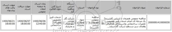 مناقصه عمومی همزمان با ارزیابی (فشرده) یک مرحله ای انجام خدمات فنی تخصصی تعمیرات ساختمانی وتاسیساتی مخابراتی ،IT وفضای سبز درسطح شرکت گازاستان