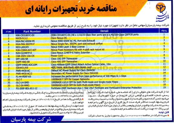 مناقصه خرید تجهیزات رایانه ای