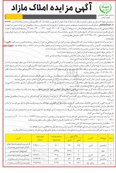 آگهی مزایده،مزایده فروش املاک مازاد کاربری اداری و زراعی 