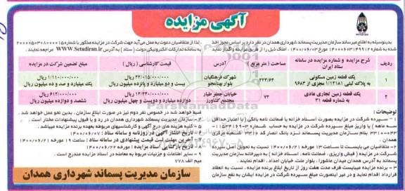 مزایده،مزایده واگذاری یک قطعه زمین مسکونی ...