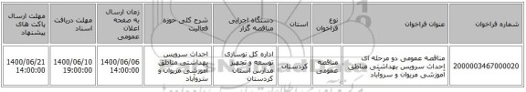 مناقصه، مناقصه عمومی دو مرحله ای احداث سرویس بهداشتی مناطق آموزشی مریوان و سروآباد ، سامانه تدارکات الکترونیکی دولت