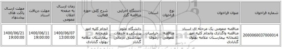 مناقصه عمومی یک مرحله ای اسناد مناقصه واگذاری وانجام کلیه امور تلفنخانه بیمارستان علامه بهلول گنابادی