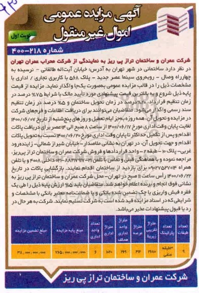 مزایده واگذاری ساختمانی با کاربری تجاری / اداری