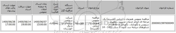 مناقصه عمومی همزمان با ارزیابی (فشرده) یک مرحله ای انجام خدمات مدیریت ، راهبری ، سرویس و نگهداری ، نگهبانی و حفاظت از شناورهای دریاچه سد کارون 3 سال 1401 - 14