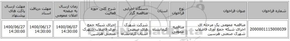 مناقصه عمومی یک مرحله ای اجرای شبکه جمع آوری فاضلاب شهرک صنعتی هرسین