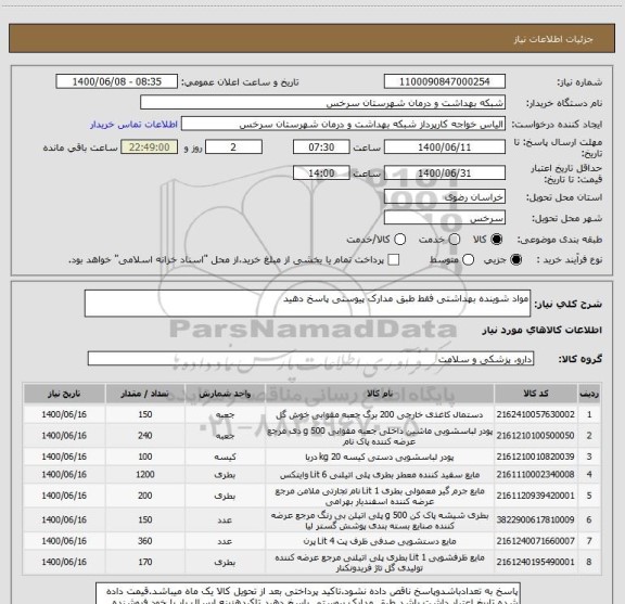 استعلام مواد شوینده بهداشتی فقط طبق مدارک پیوستی پاسخ دهید