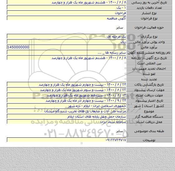 مزایده آهن آلات و ضایعات پل های تخریب شده گاو میشان