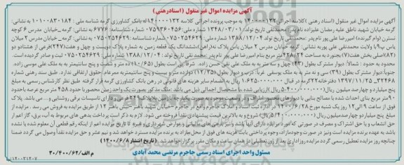 مزایده،مزایده ششدانگ یک قطعه زمین 247 فرعی