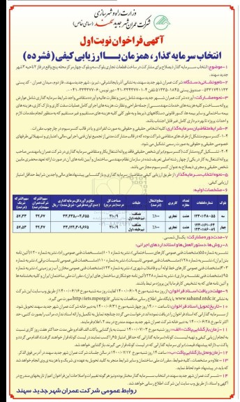 فراخوان انتخاب سرمایه گذار 