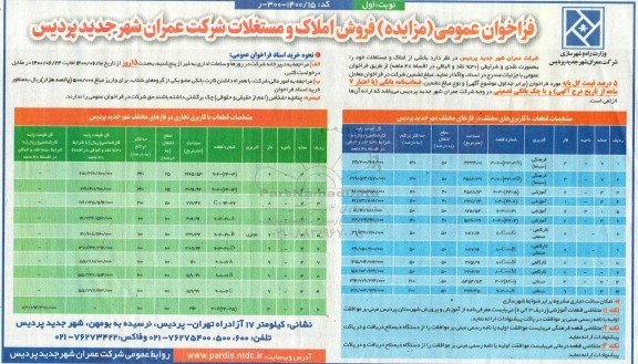 مزایده،مزایده فروش املاک و مستغلات نوبت اول