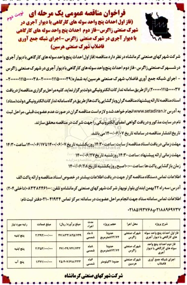فراخوان مناقصه،فراخوان مناقصه فاز اول احداث پنج واحد سوله های کارگاهی با دیوار آجری...- نوبت دوم 