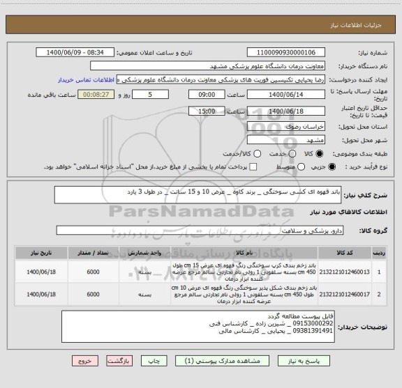 استعلام باند قهوه ای کشی سوختگی _ برند کاوه _ عرض 10 و 15 سانت _ در طول 3 یارد