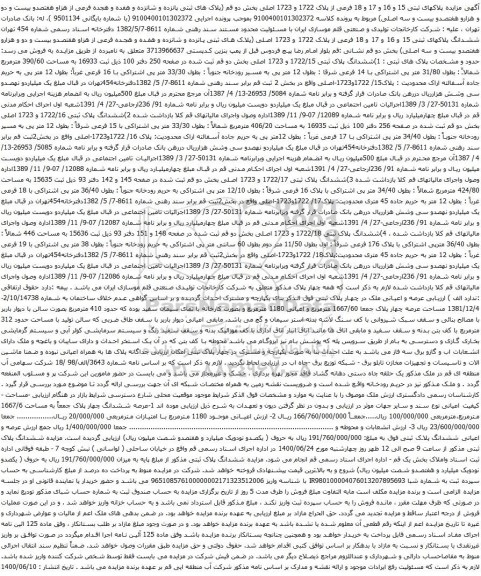 آگهی مزایده پلاکهای ثبتی 15 و 16 و 17 و 18 فرعی از پلاک 1722 و 1723 اصلی بخش دو
