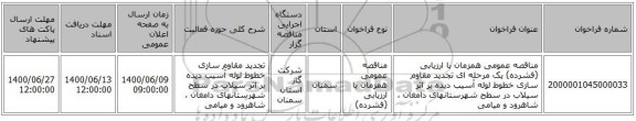 مناقصه عمومی همزمان با ارزیابی (فشرده) یک مرحله ای تجدید مقاوم سازی خطوط لوله آسیب دیده بر اثر سیلاب در سطح شهرستانهای دامغان ، شاهرود و میامی