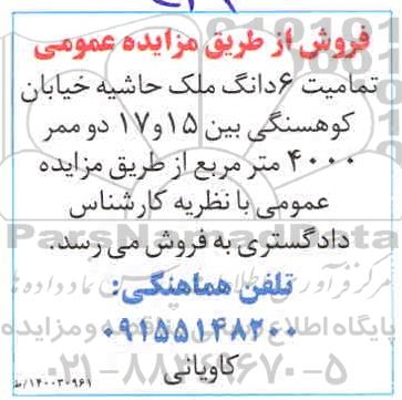 مزایده،مزایده فروش تمامیت 6 دانگ ملک حاشیه 4000 متر 