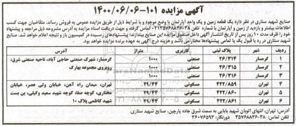 مزایده،مزایده فروش یک قطعه زمین و یک واحد آپارتمان