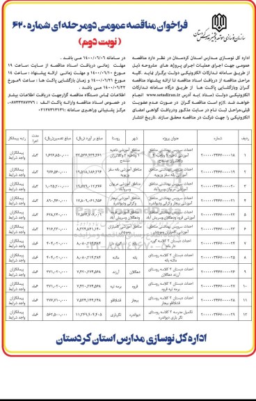 مناقصه، مناقصه احداث سرویس بهداشتی ... نوبت دوم