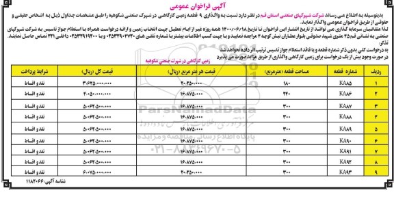فراخوان واگذاری 9 قطعه زمین کارگاهی