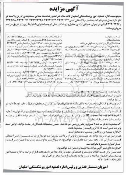 مزایده،مزایده فروش ملک با کاربری تجاری و مسکونی 179 متر 