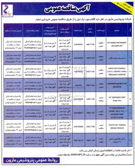 مناقصه P/F HASKEL INSTRUMENT ...