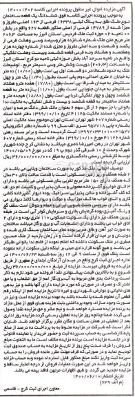 مزایده،مزایده ششدانگ یک قطعه ساختمان 206.3 مترمربع 