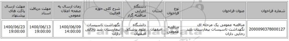 مناقصه عمومی یک مرحله ای نگهداشت تاسیسات بیمارستان شد رجایی داران 