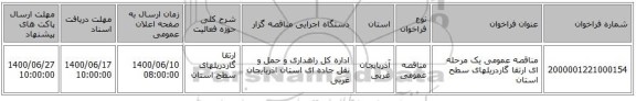 مناقصه عمومی یک مرحله ای ارتقا گاردریلهای سطح استان ‏‏‏‏