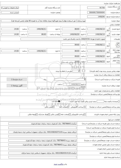 بهره برداری ( حق استفاده موقت) بدون هیچ گونه تصرف مالکانه چاه آب به همراه 50 هکتار اراضی (مرحله اول)