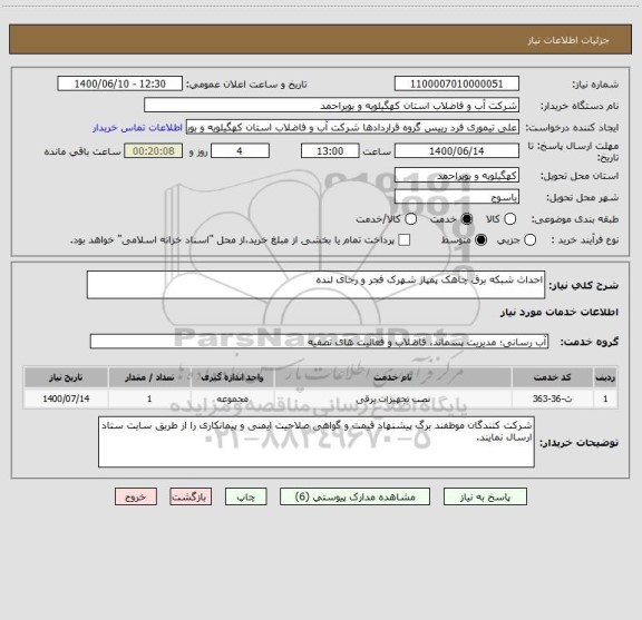استعلام احداث شبکه برق چاهک پمپاژ شهرک فجر و رجای لنده