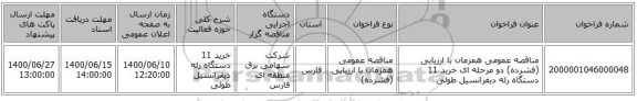مناقصه عمومی همزمان با ارزیابی (فشرده) دو مرحله ای خرید 11 دستگاه رله دیفرانسیل طولی
