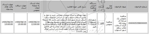 مناقصه عمومی یک مرحله ای پروژه لکه گیری آسفالت معابر سطح شهر اشتهارد