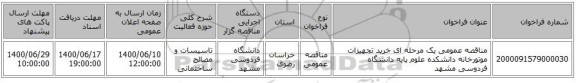 مناقصه عمومی یک مرحله ای خرید تجهیزات موتورخانه دانشکده علوم پایه دانشگاه فردوسی مشهد