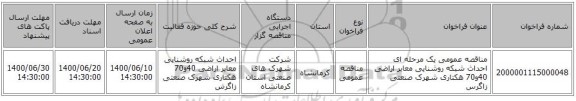 مناقصه عمومی یک مرحله ای احداث شبکه روشنایی معابر اراضی 40و70 هکتاری شهرک صنعتی زاگرس