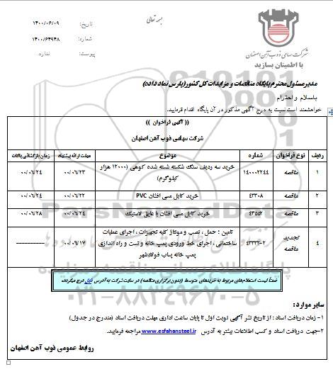 مناقصه، مناقصه خرید سه ردیف سنگ شکسته شسته شده کوهی ...
