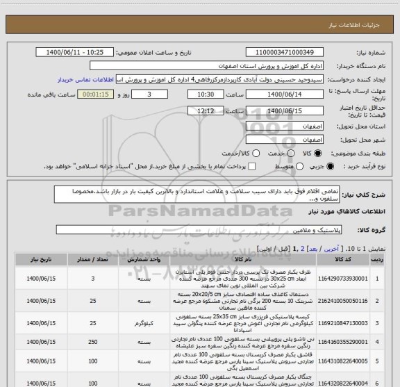 استعلام تمامی اقلام فوق باید دارای سیب سلامت و علامت استاندارد و بالاترین کیفیت بار در بازار باشد.مخصوصا سلفون و...