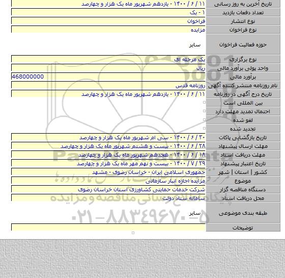 مزایده اجاره انبار سازمانی