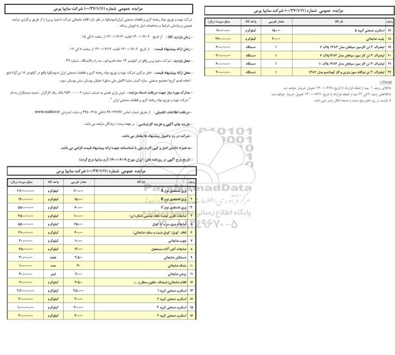 مزایده، مزایده فروش اقلام ضایعاتی