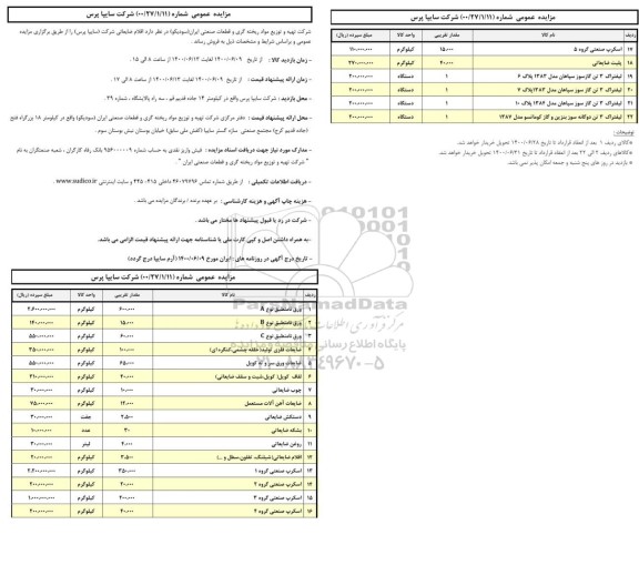 مزایده، مزایده فروش اقلام ضایعاتی 